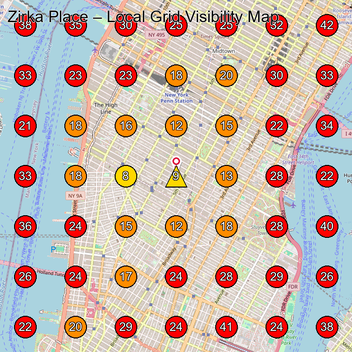 Zirka Place GeoGrid visibility map for Beauty Salon in New York